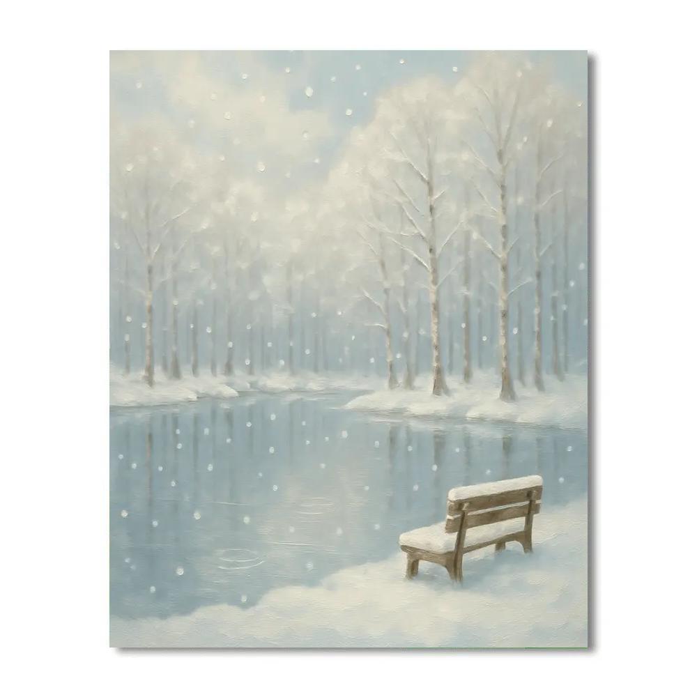 Snowfall Silence Over Mirror Pond painting number kit