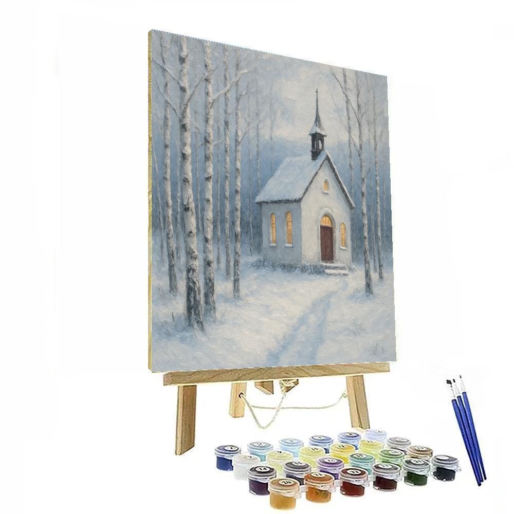 Snowy Chapel Among Silver Birches DIY paint by numbers