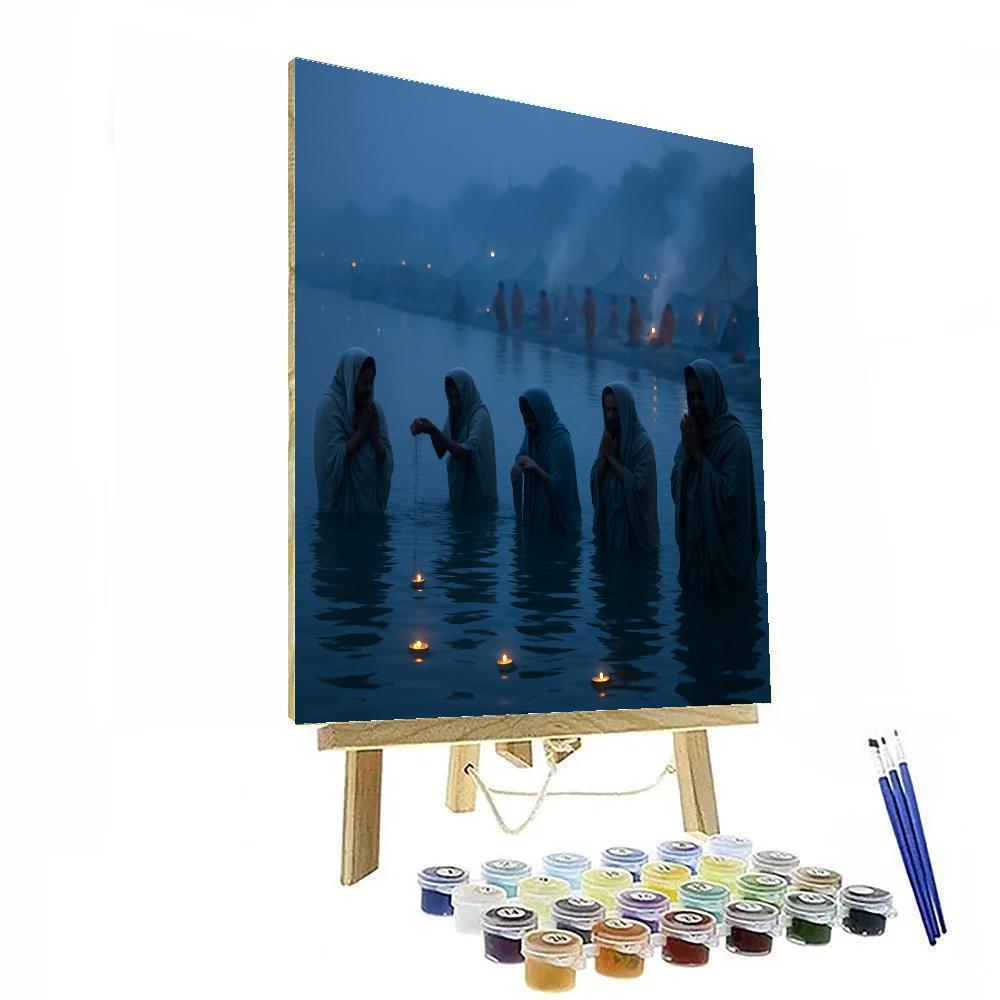 Kumbh Mela Riverbank Ritual At Dawn paint by number