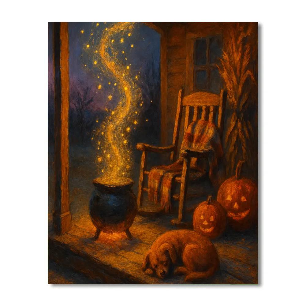 Autumn Porch Cauldron Of Fireflies Paint by numbers kits