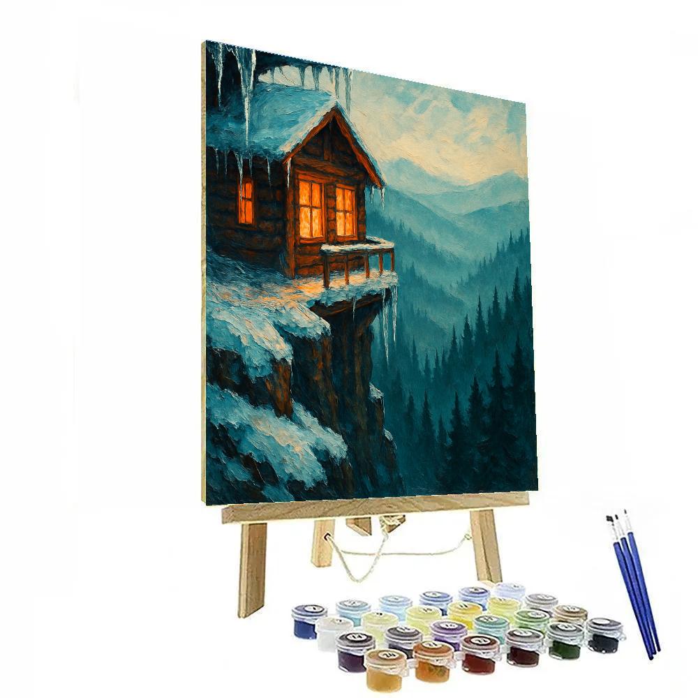 Cabin Lights On Frosted Cliffside Paint by numbers kits