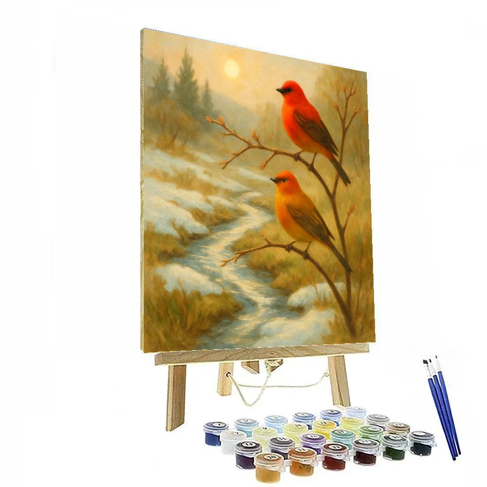Snowmelt Stream Tanagers In Early Spring paint by number