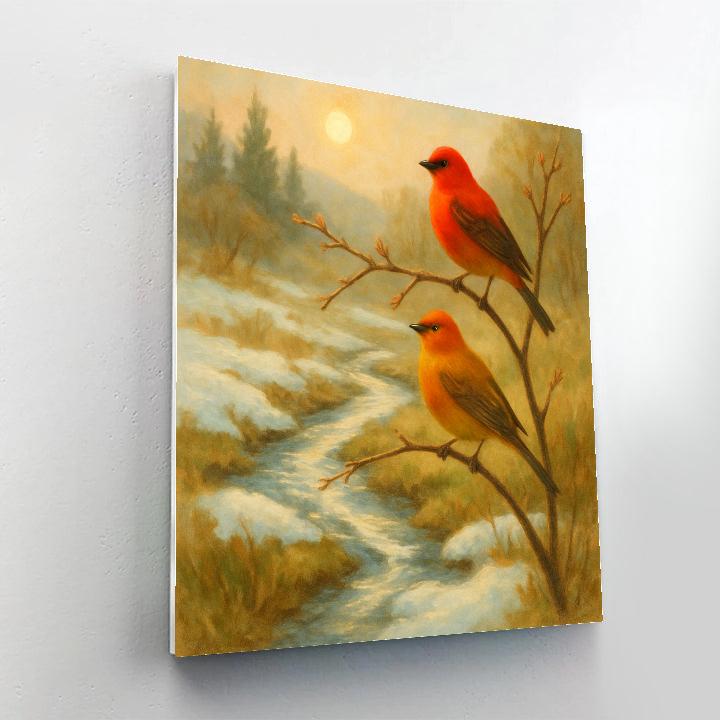 Snowmelt Stream Tanagers In Early Spring paint by number