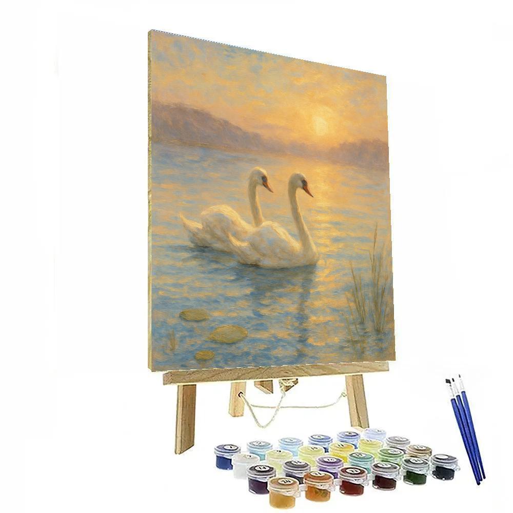 Sunrise Swans In Honey Light Painting by numbers kit