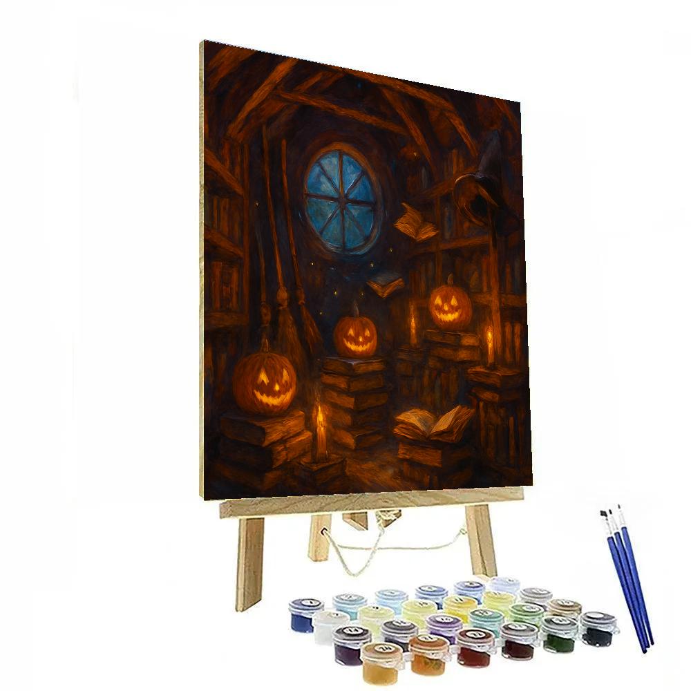 Library Of Broomsticks And Floating Books paint by numbers