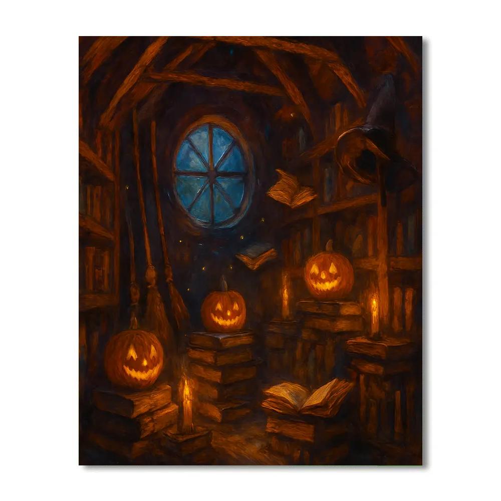 Library Of Broomsticks And Floating Books paint by numbers