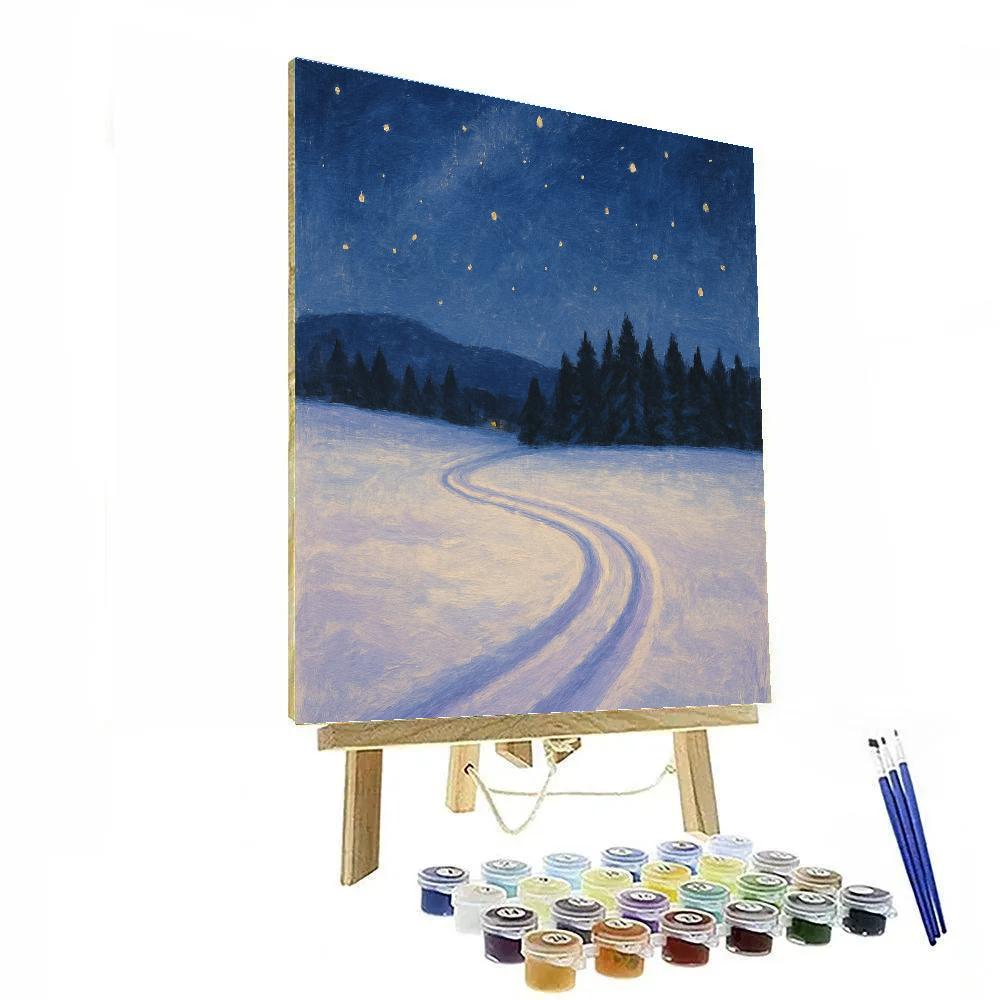 Starlit Sled Track Through The Meadow paint by number