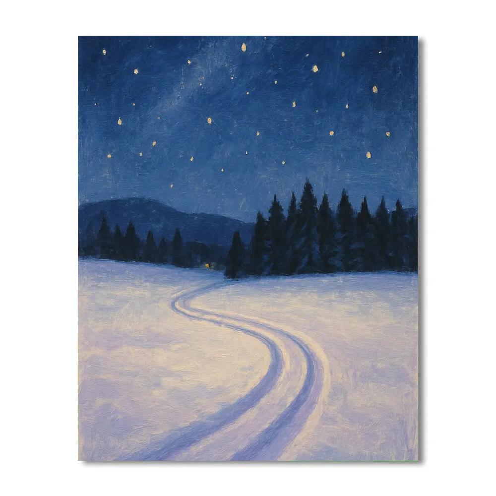 Starlit Sled Track Through The Meadow paint by number