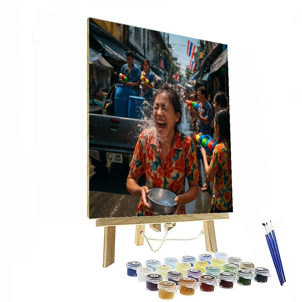 Songkran Water Festival In Bangkok Alley Paint by numbers art