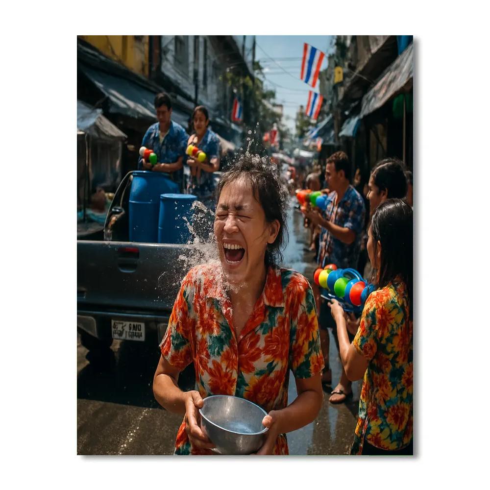 Songkran Water Festival In Bangkok Alley Paint by numbers art