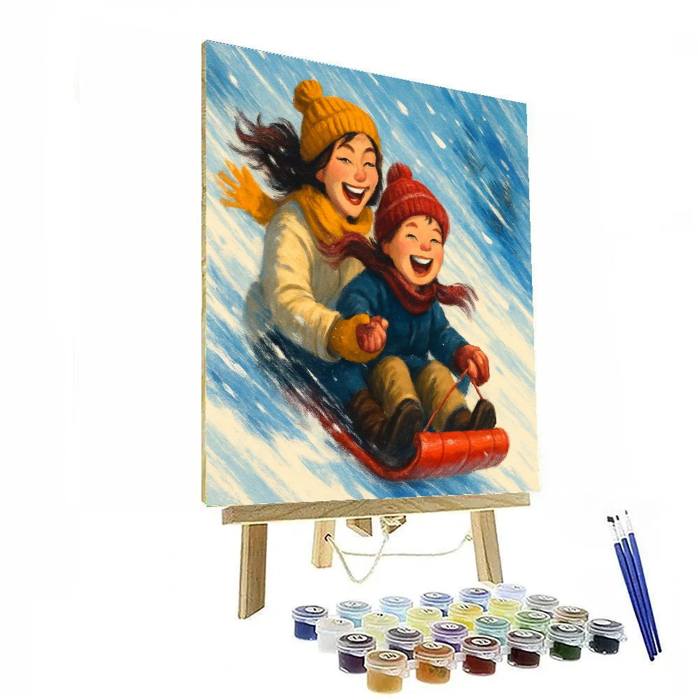 Snowy Hill Sled Ride With Mom DIY paint by numbers
