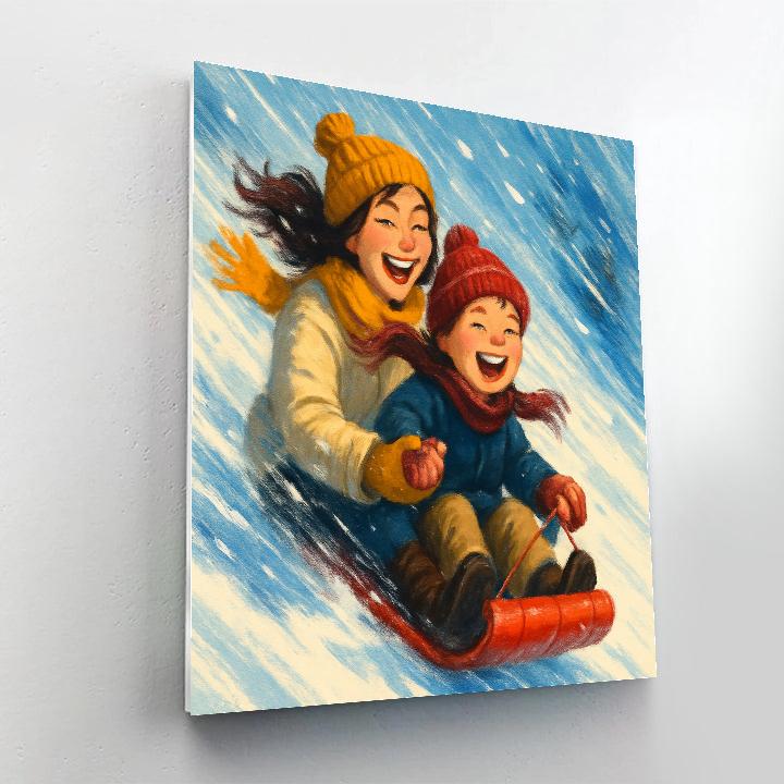 Snowy Hill Sled Ride With Mom DIY paint by numbers