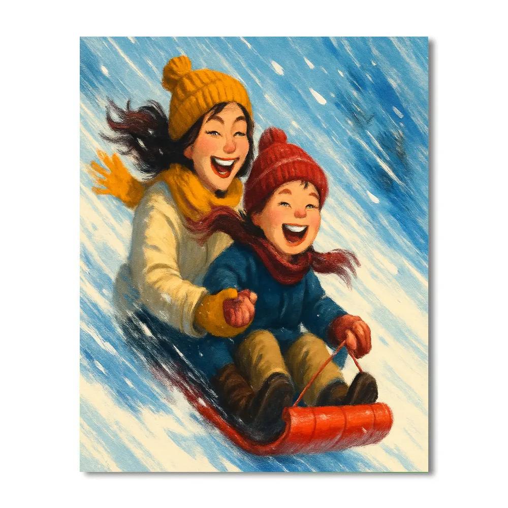 Snowy Hill Sled Ride With Mom DIY paint by numbers