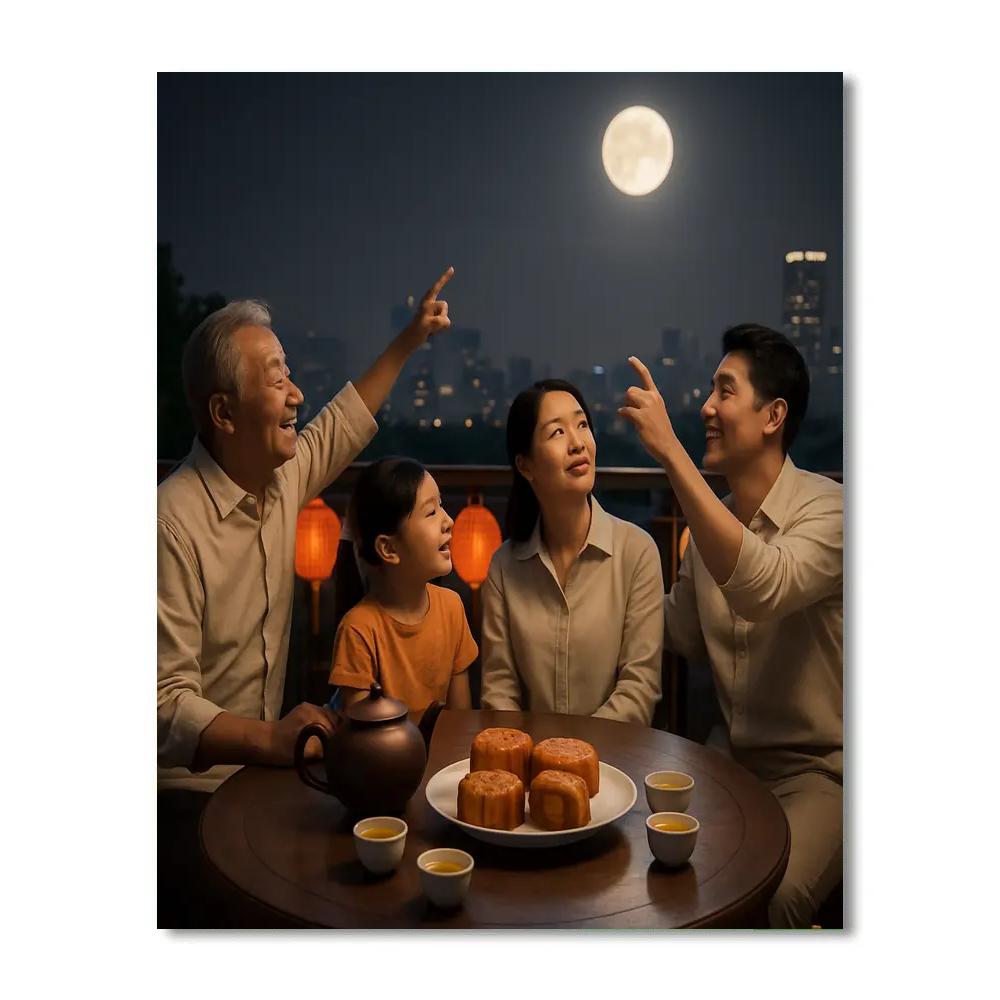 Chinese Mid Autumn Festival Mooncake Gathering Numbered painting kits