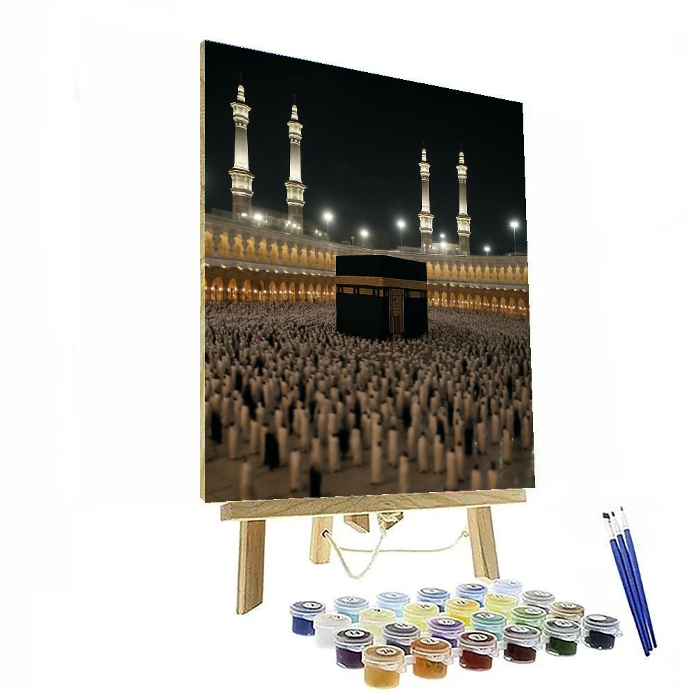 Hajj Pilgrims Circling The Kaaba At Night paint by color