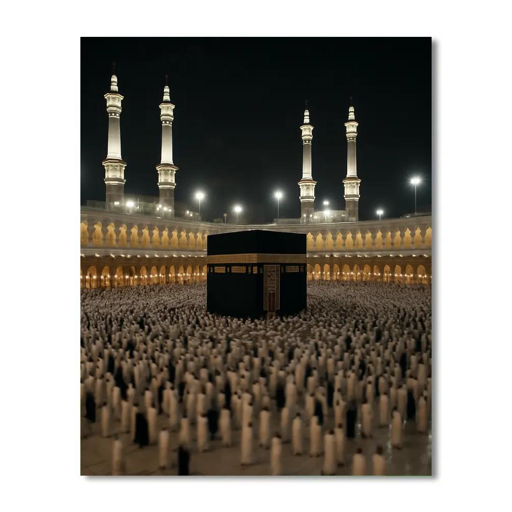 Hajj Pilgrims Circling The Kaaba At Night paint by color