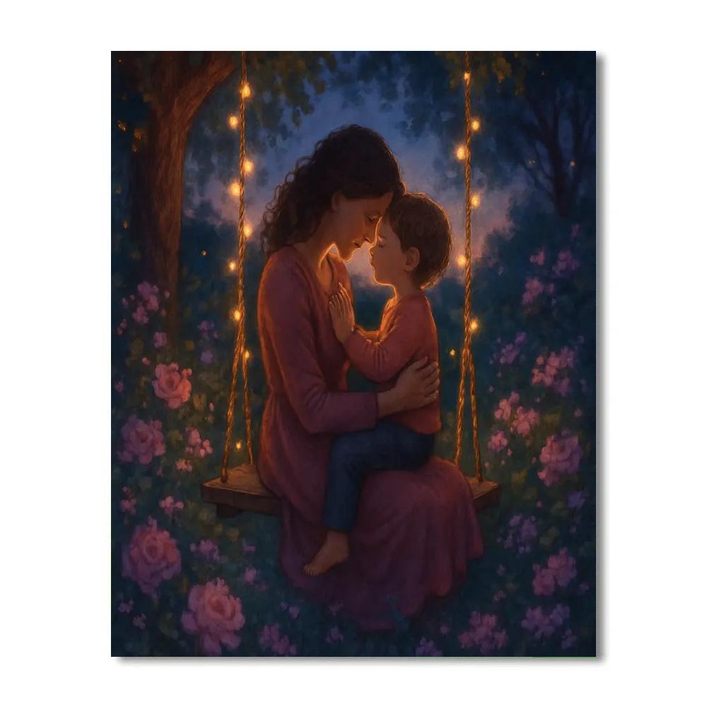 Garden Swing Under Fairy Lights With Mom painting number kit