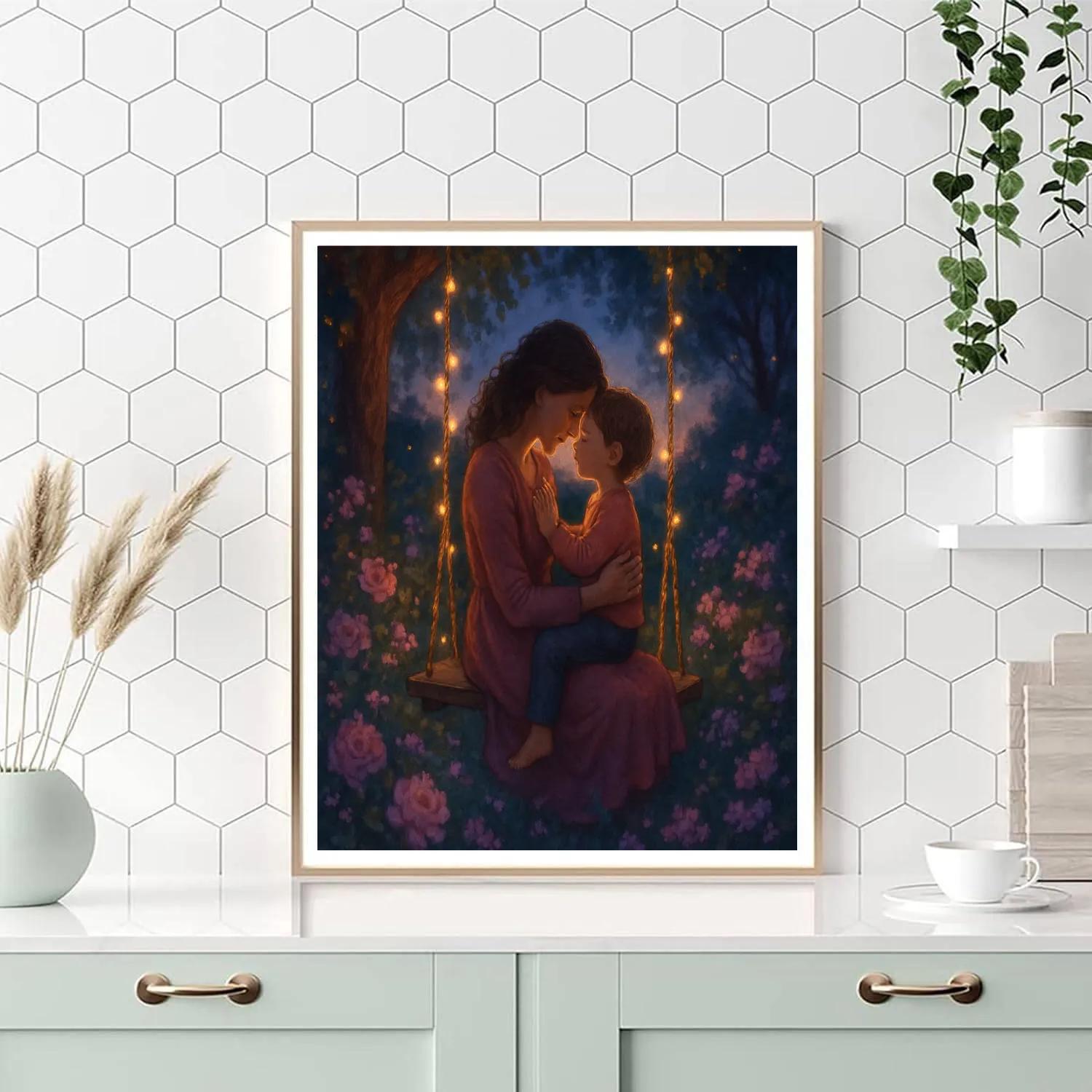 Garden Swing Under Fairy Lights With Mom painting number kit