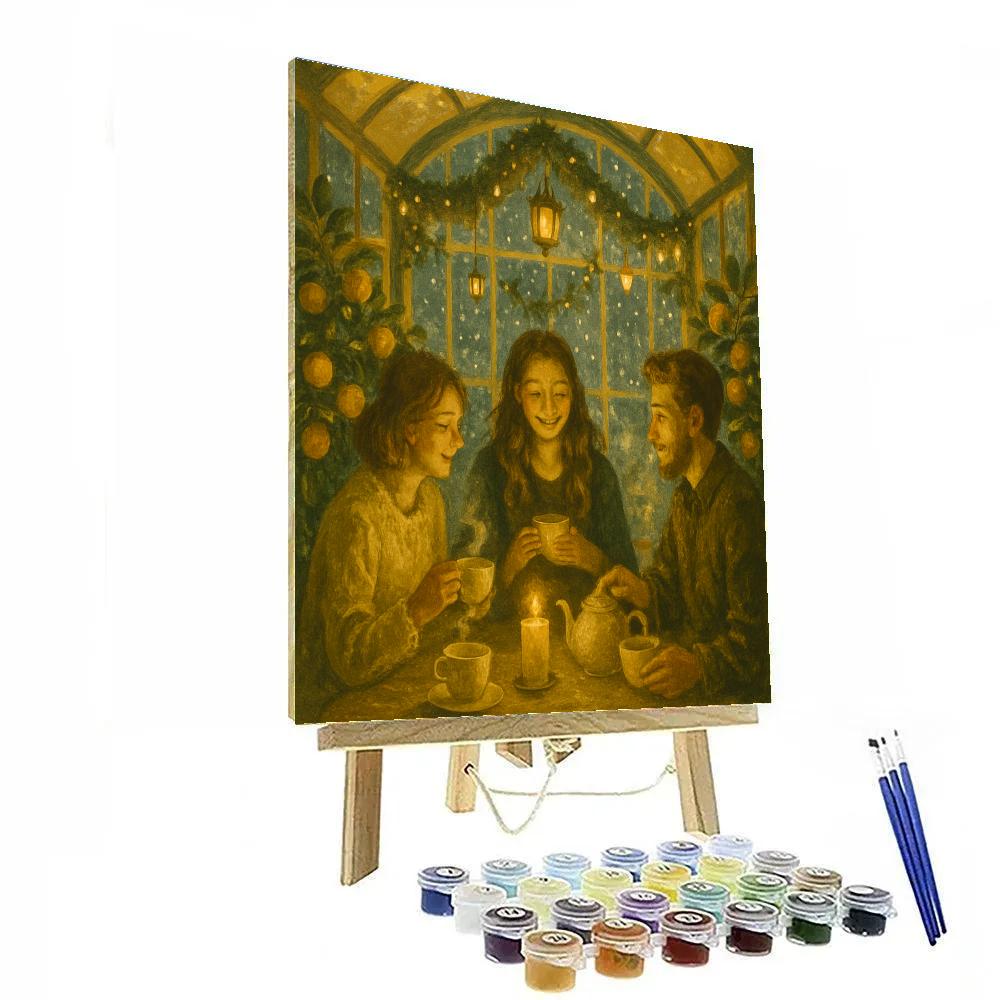 Candlelit Winter Greenhouse Tea paint by numbers