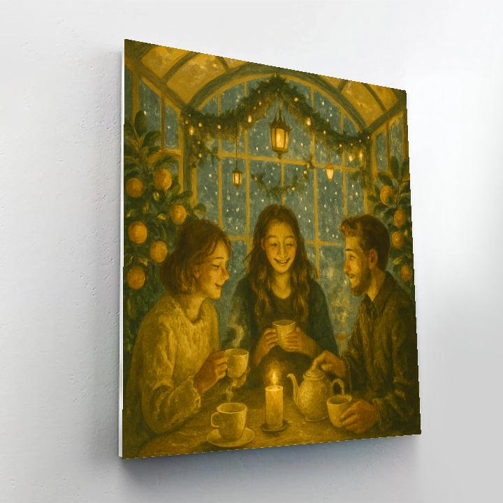 Candlelit Winter Greenhouse Tea paint by numbers
