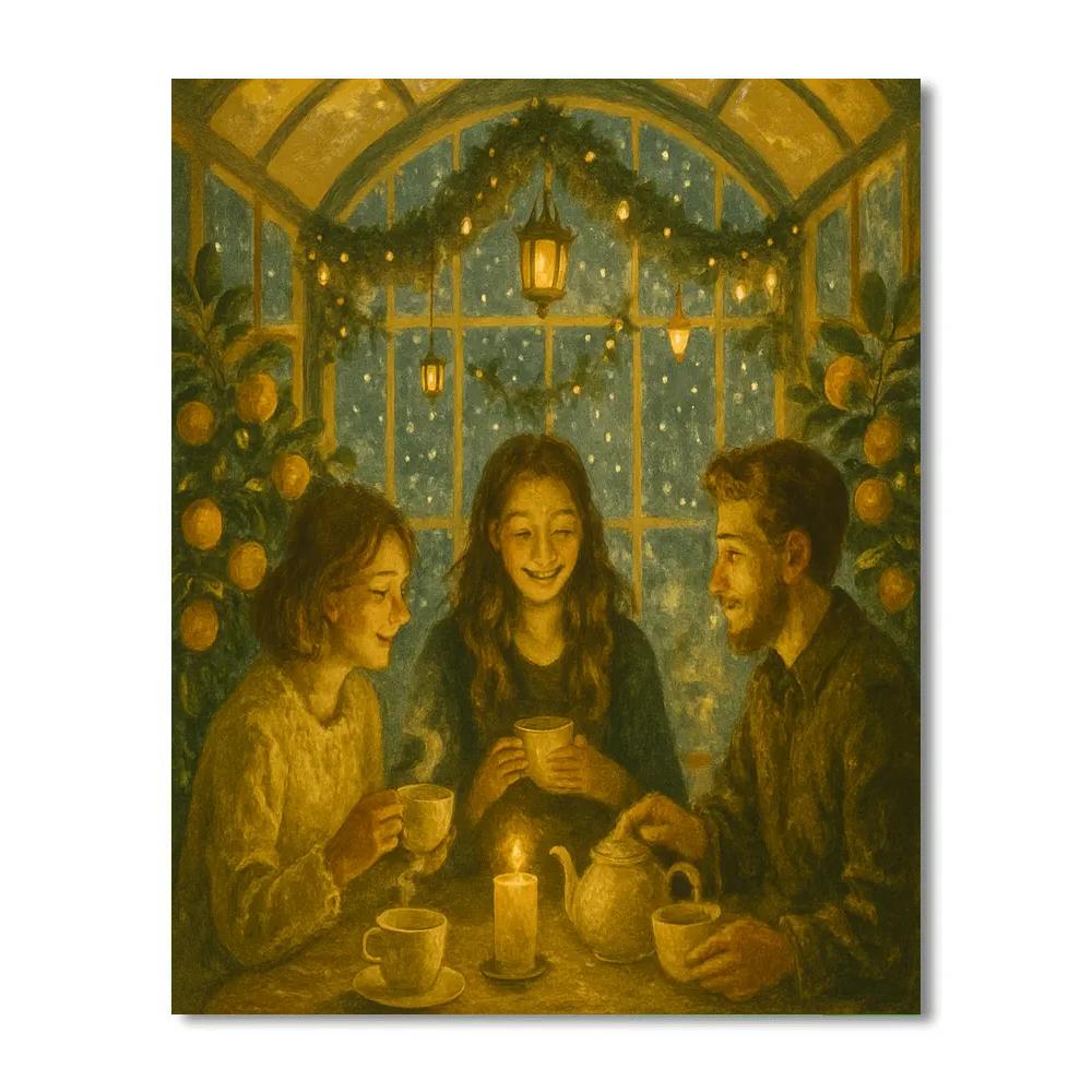 Candlelit Winter Greenhouse Tea paint by numbers