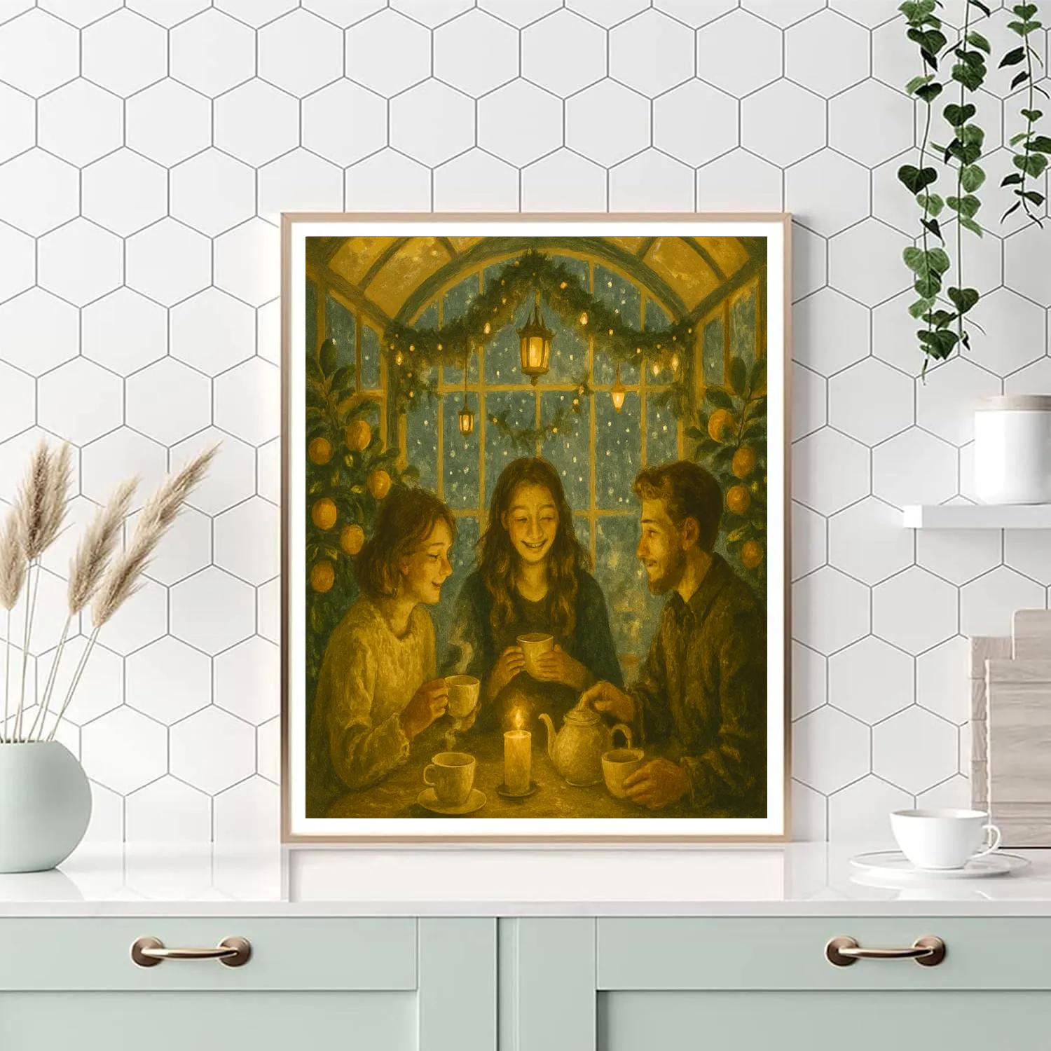 Candlelit Winter Greenhouse Tea paint by numbers