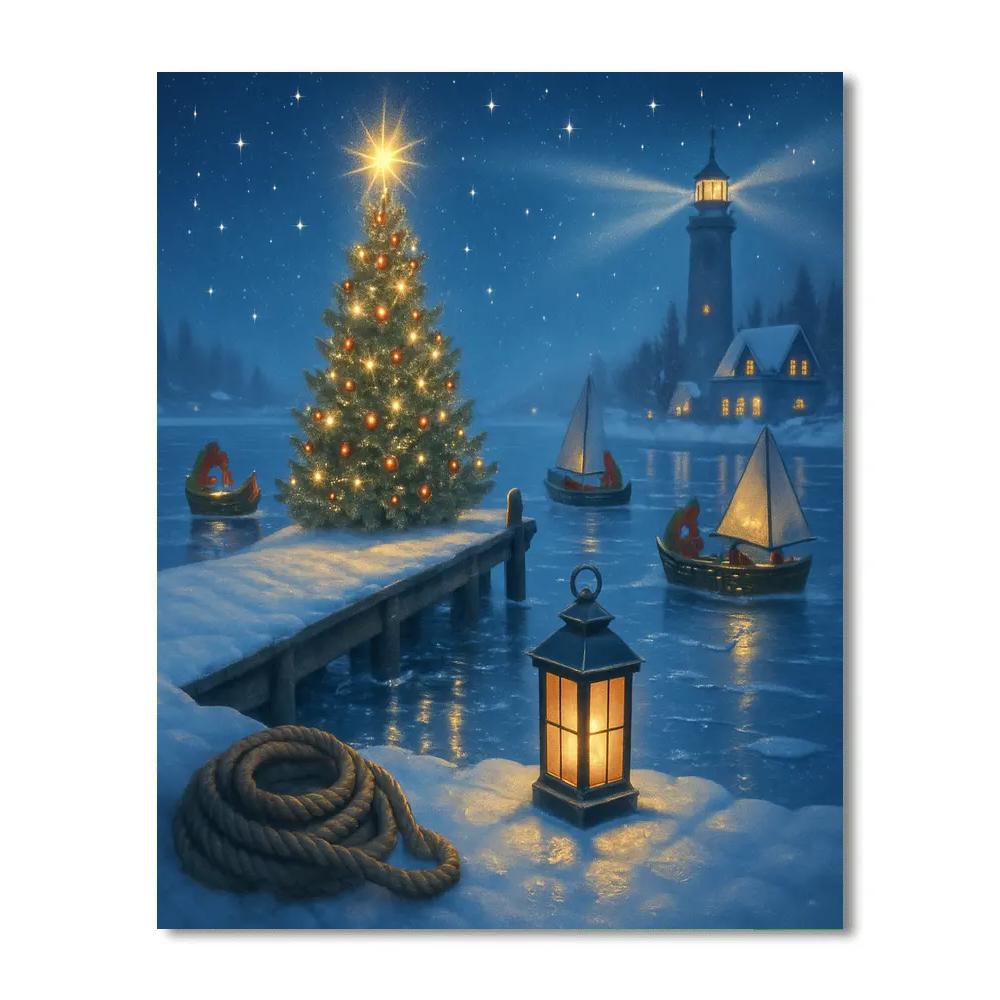 Starry Harbor Tree Lighting DIY paint by numbers