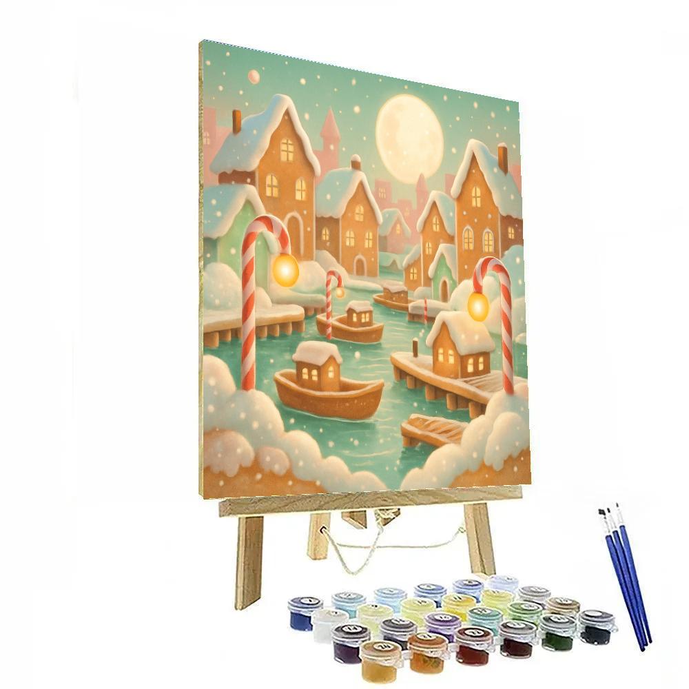 Moonrise Gingerbread Harbor DIY paint by numbers