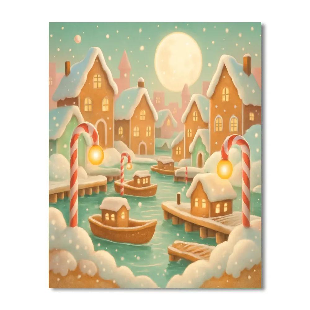 Moonrise Gingerbread Harbor DIY paint by numbers
