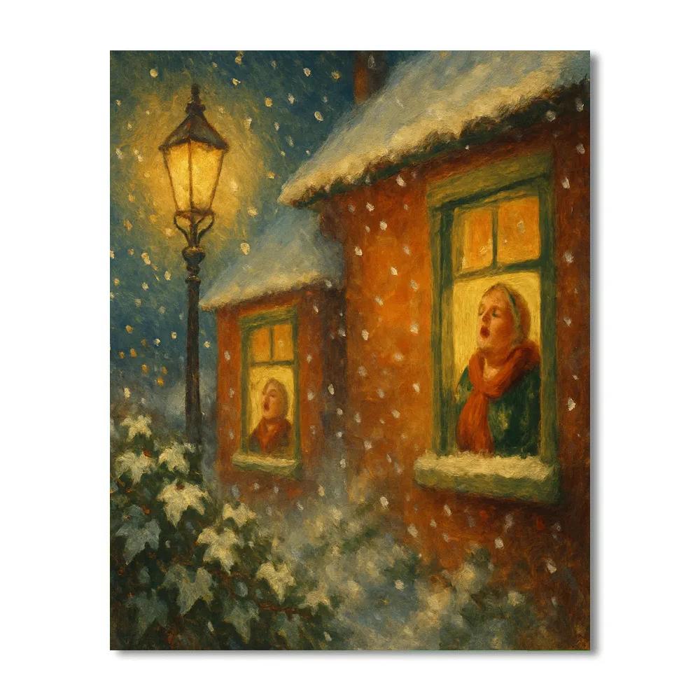 Cottage Window Winter Choir Paint by numbers art