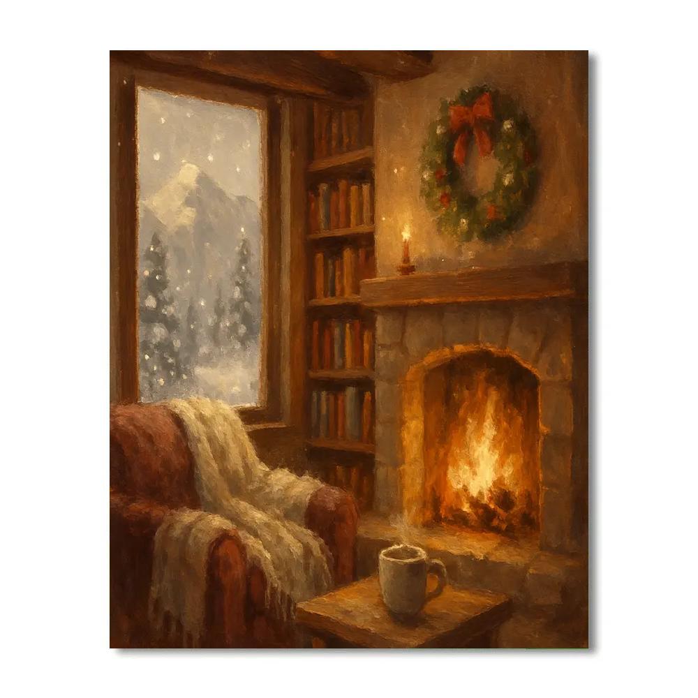 Warm Hearth Ski Lodge Library Numbered painting kits