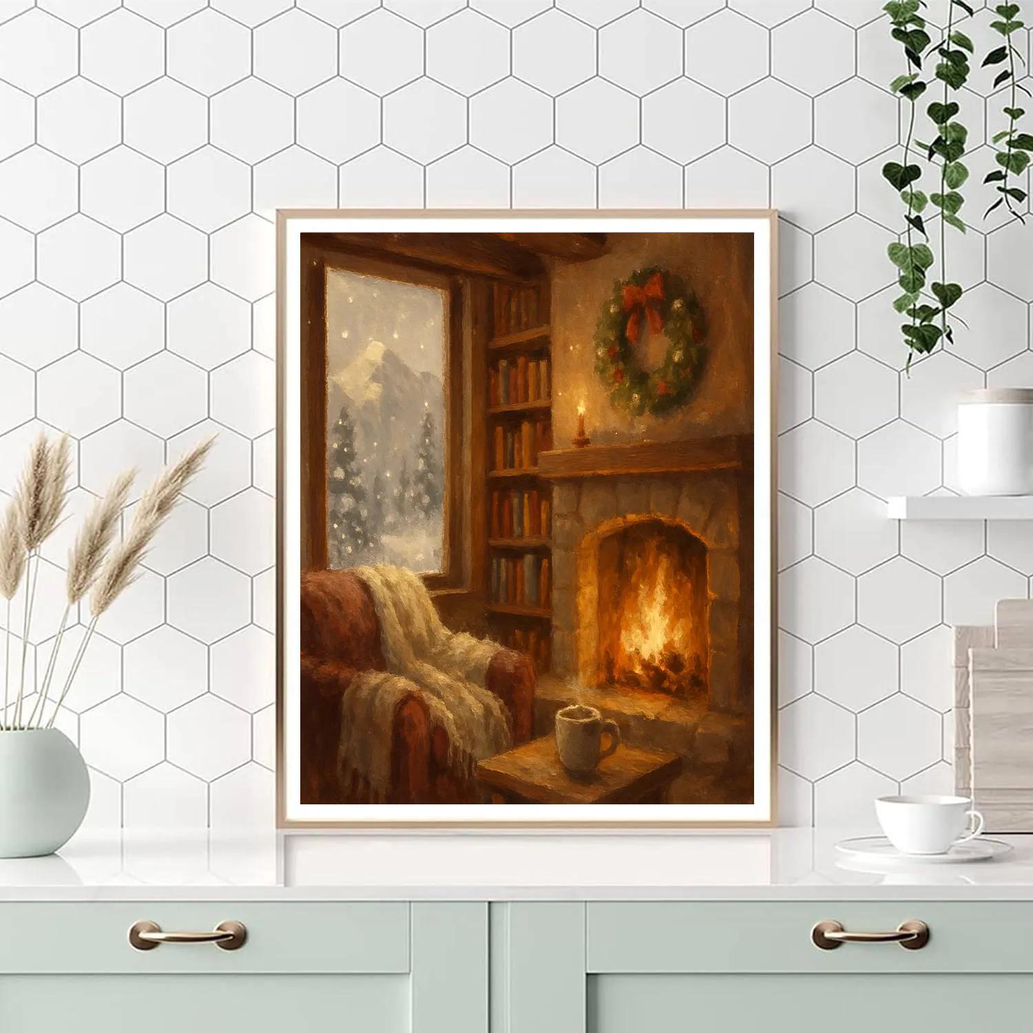 Warm Hearth Ski Lodge Library Numbered painting kits