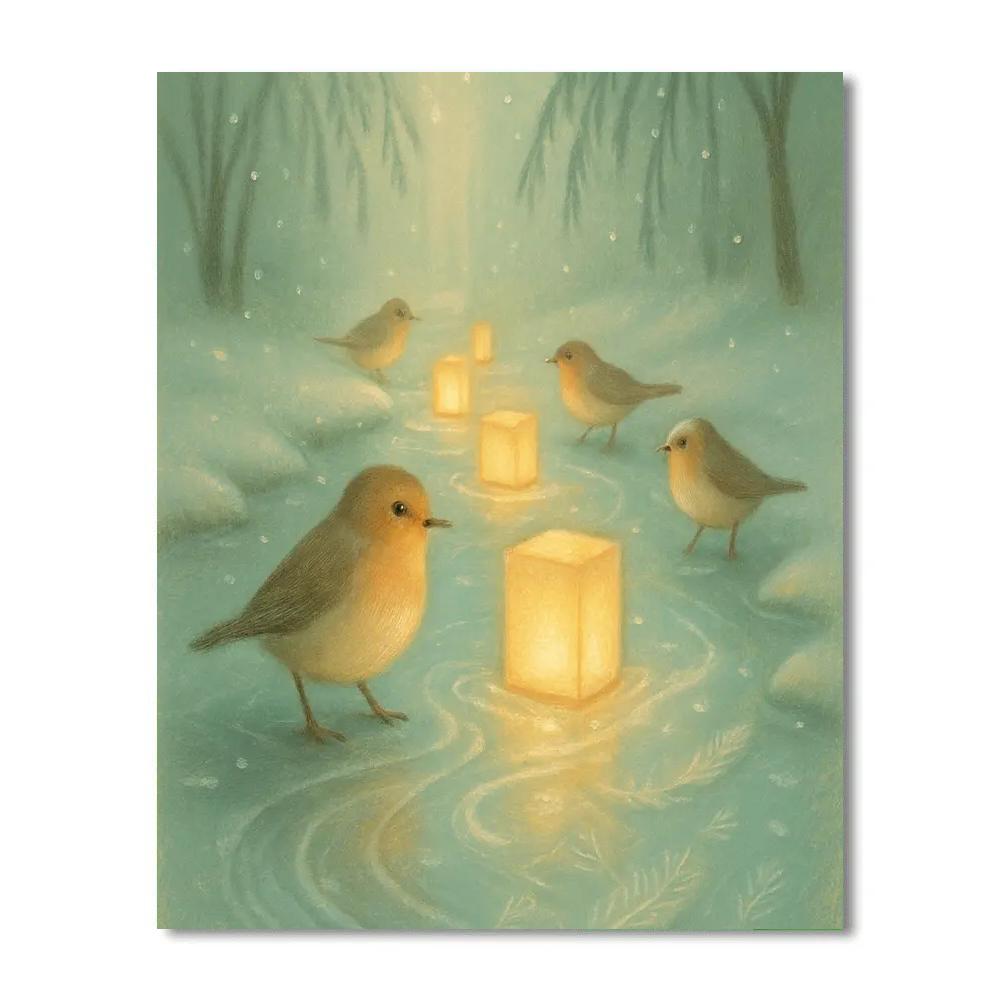 Snow Finch Lantern Ferry Paint by numbers art