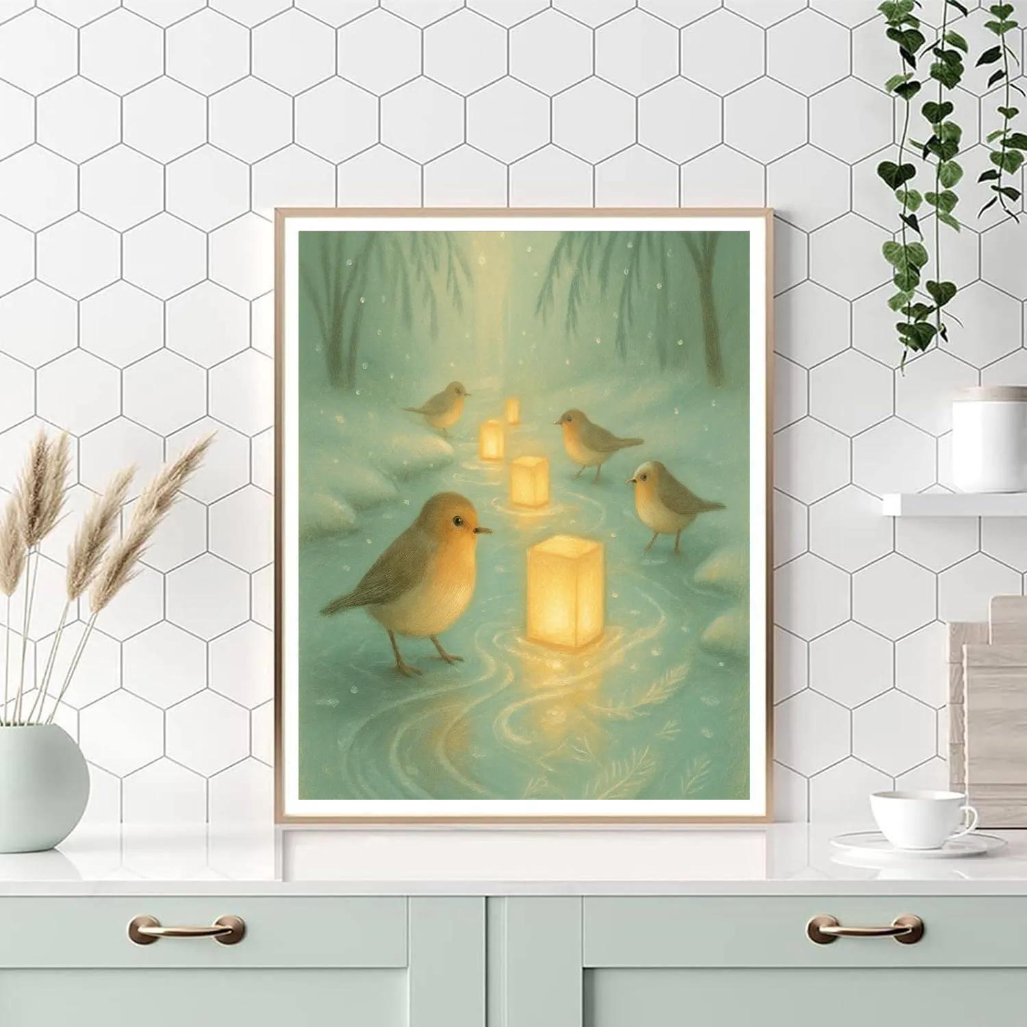Snow Finch Lantern Ferry Paint by numbers art