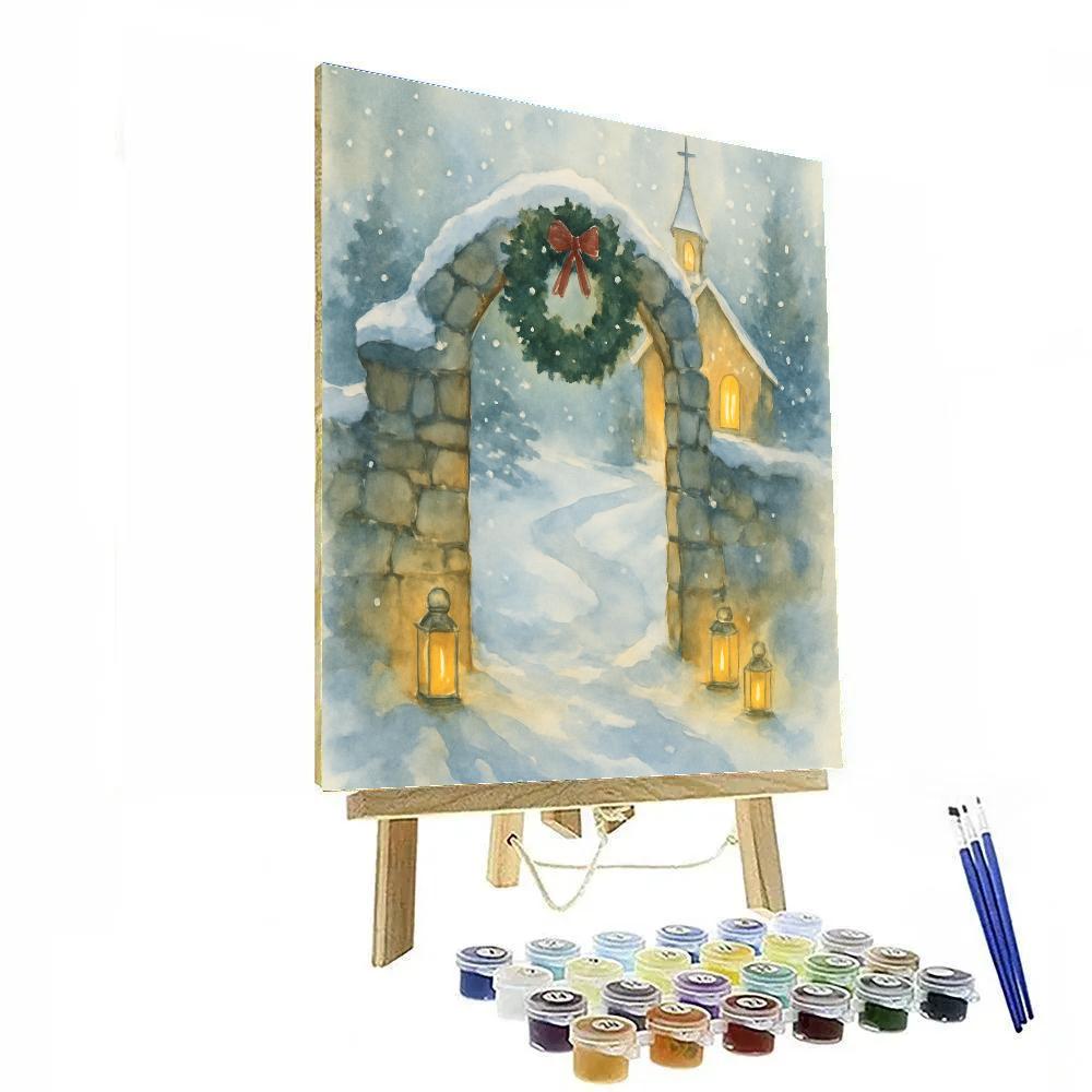 Wreath Gate Winter Chapel DIY paint by numbers
