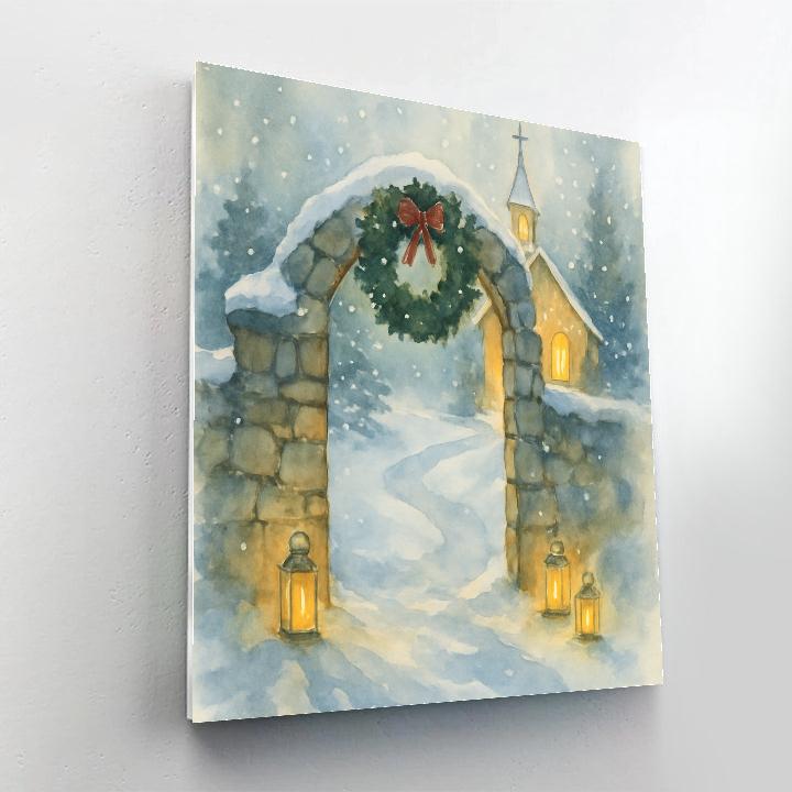 Wreath Gate Winter Chapel DIY paint by numbers