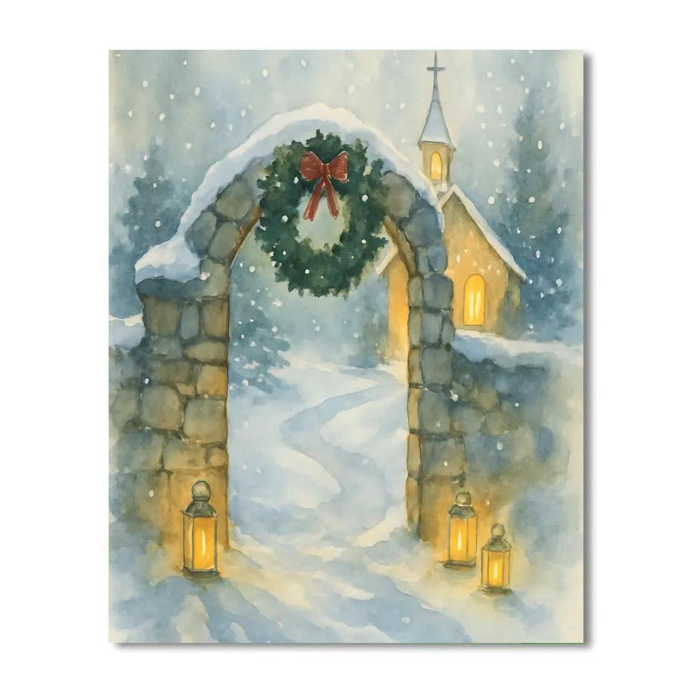 Wreath Gate Winter Chapel DIY paint by numbers
