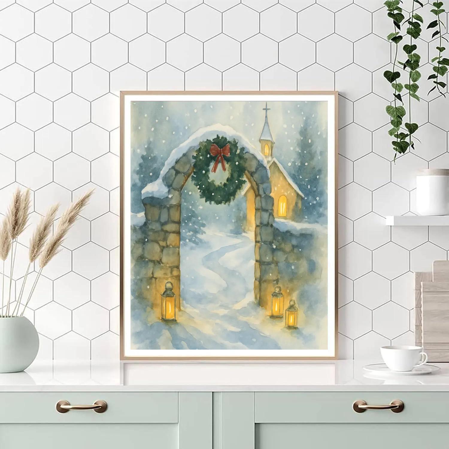 Wreath Gate Winter Chapel DIY paint by numbers