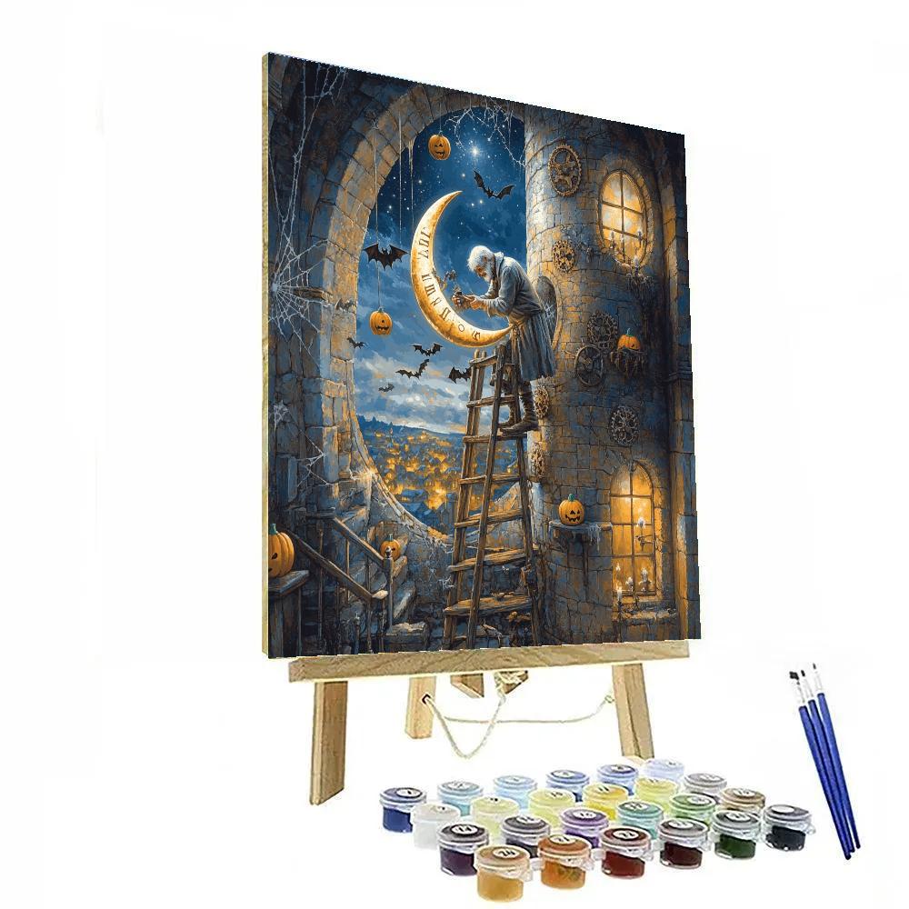 Clockmaker Of The Halloween Moonlit Tower Paint by numbers art