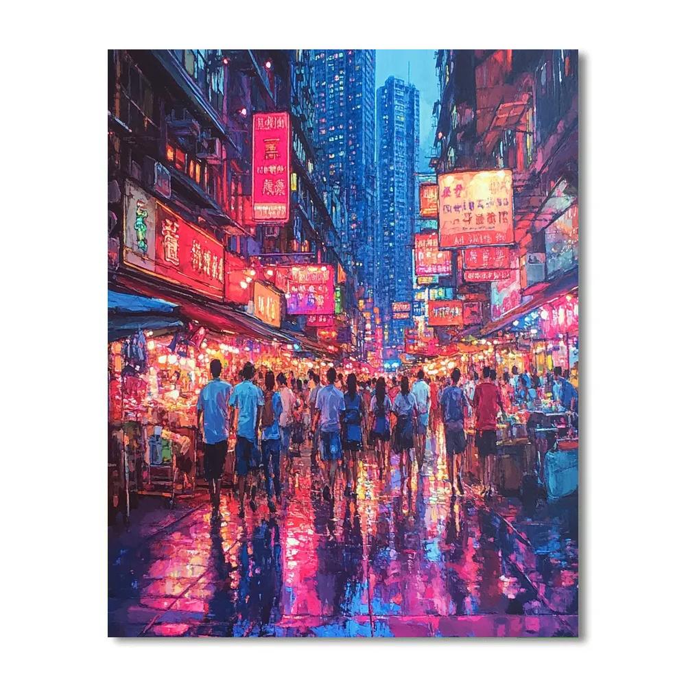 Mong Kok Neon Streets Hong Kong China Paint by numbers art