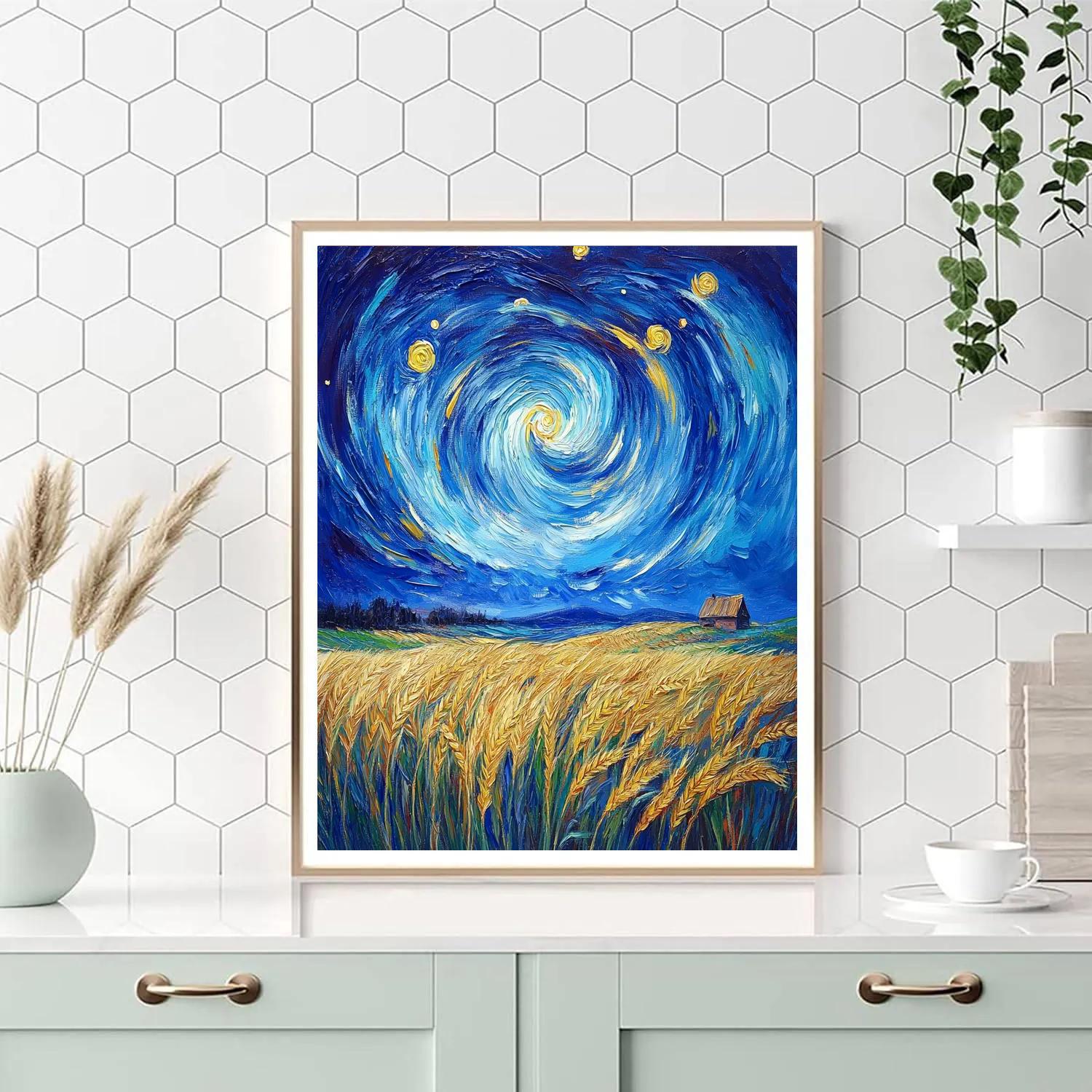 Van Gogh Inspired Meteor Shower Over Wheatfields paint by color