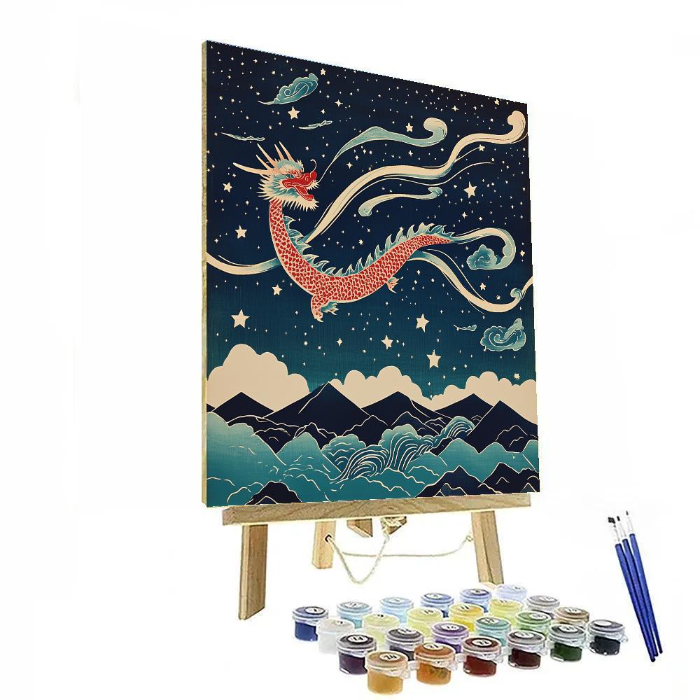Hokusai Inspired Dragon Among Comets paint by number