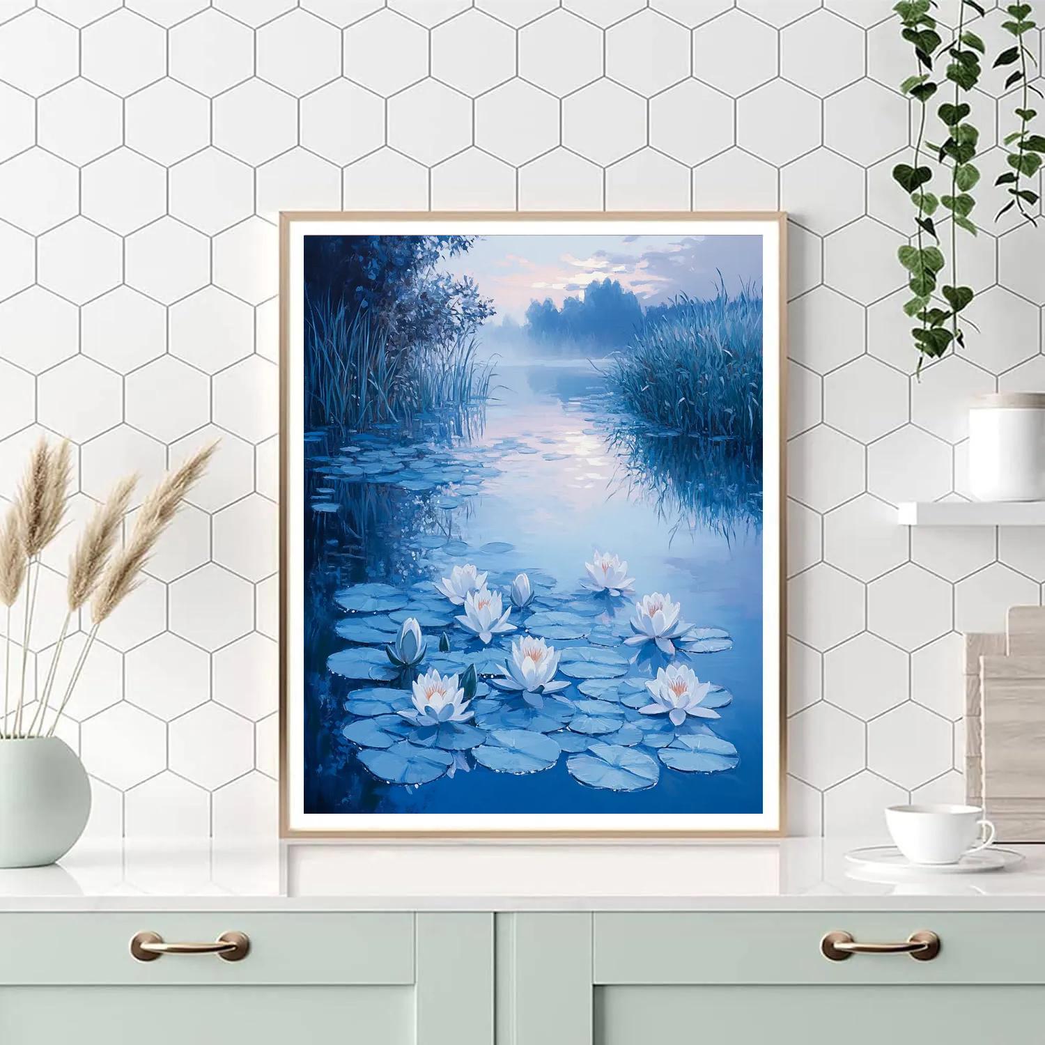 Claude Monet Inspired Sapphire Waterlily Dawn paint by number