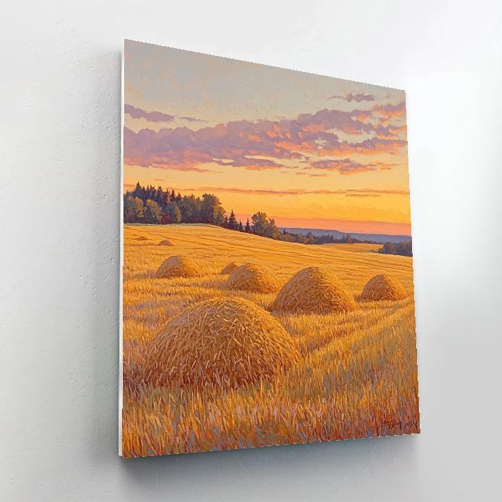Claude Monet Inspired Golden Hayfield At Sunset paint by number