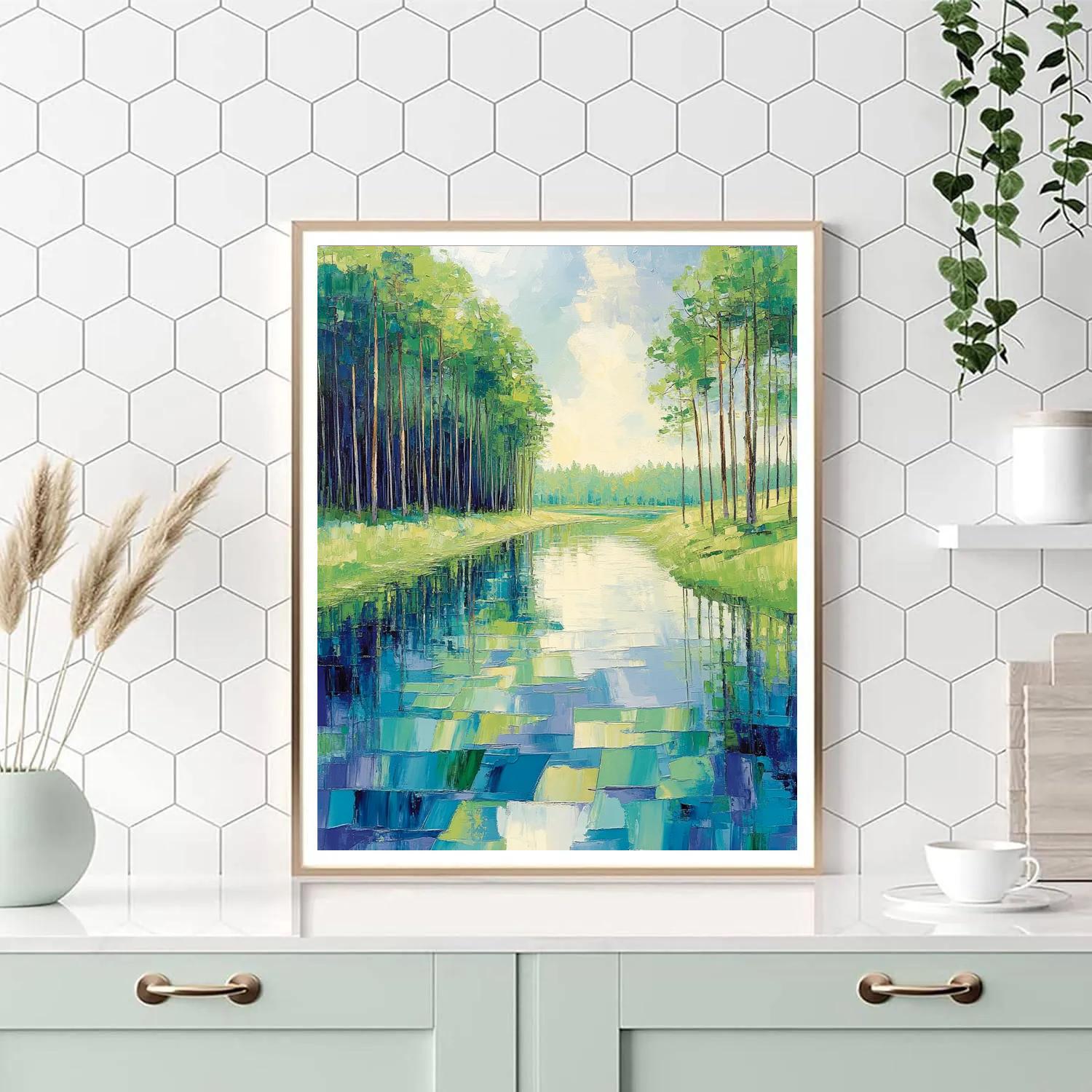 Claude Monet Inspired Emerald Riverbank Reflections Numbered painting kits