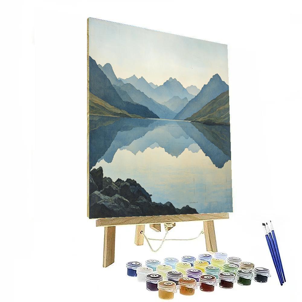 Leonardo Da Vinci Inspired Mountain Lake Dawn paint by numbers