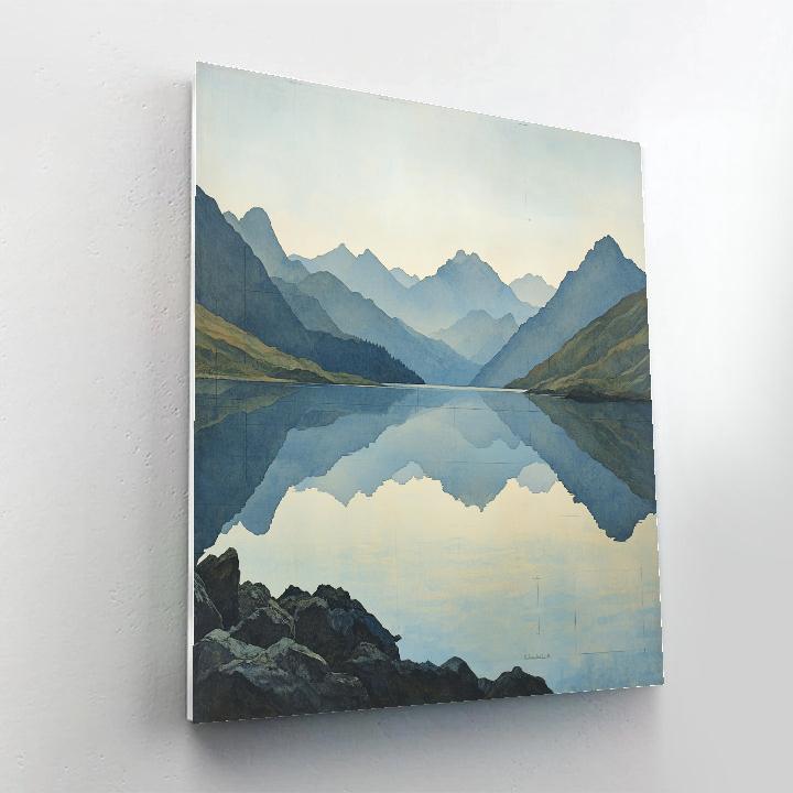 Leonardo Da Vinci Inspired Mountain Lake Dawn paint by numbers