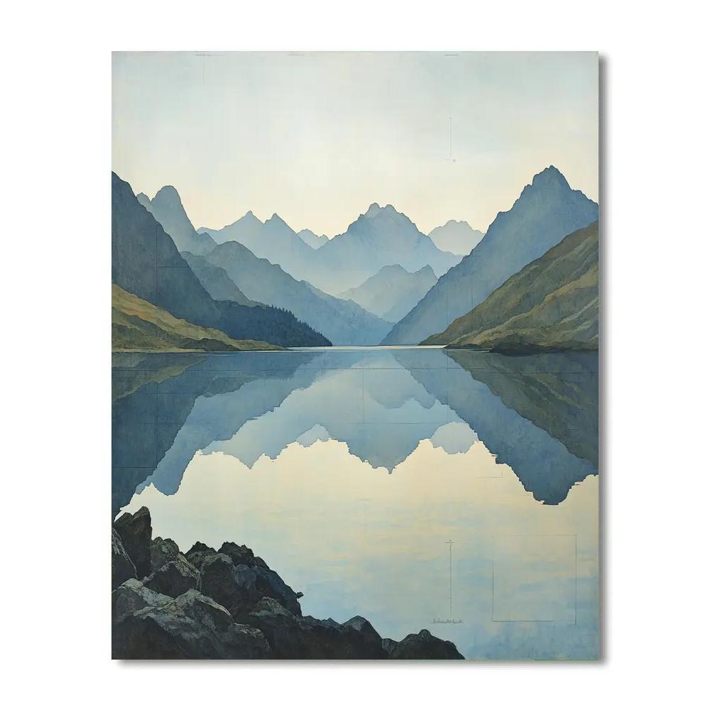 Leonardo Da Vinci Inspired Mountain Lake Dawn paint by numbers