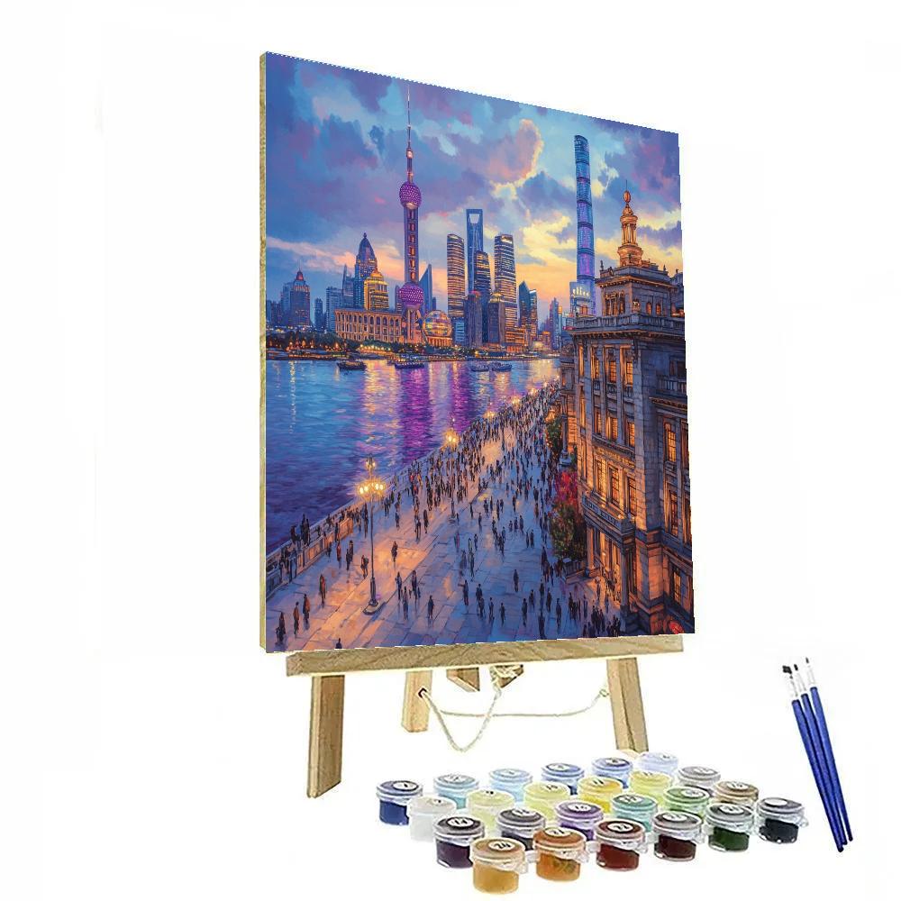 Bund Riverfront Skyline Shanghai China paint by color