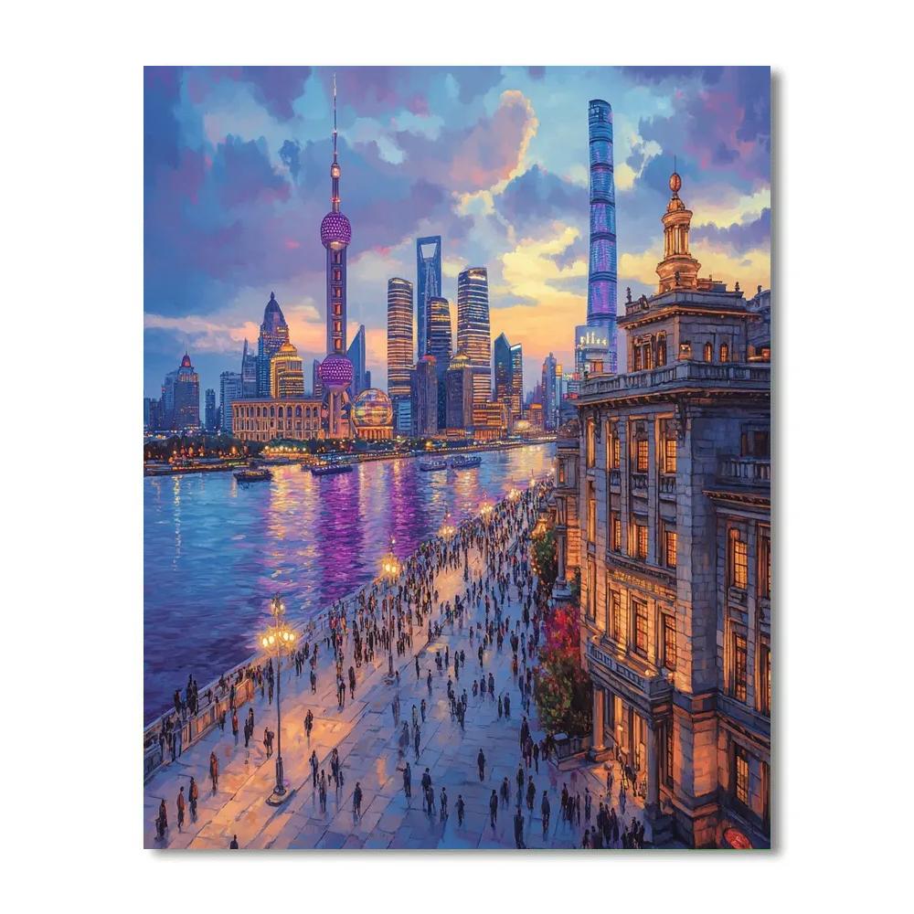 Bund Riverfront Skyline Shanghai China paint by color